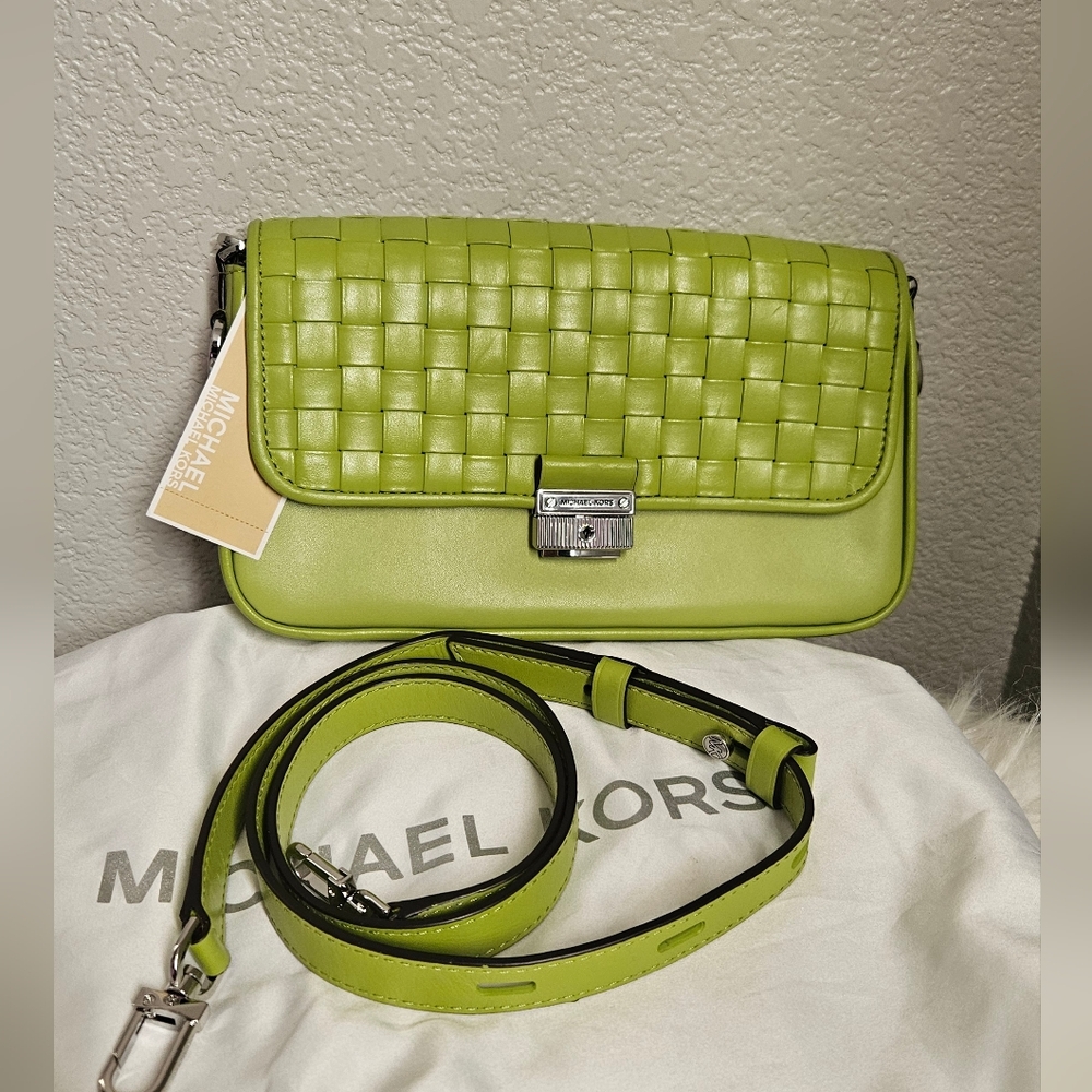 Michael Kors Lime Woven Leather Crossbody Bag